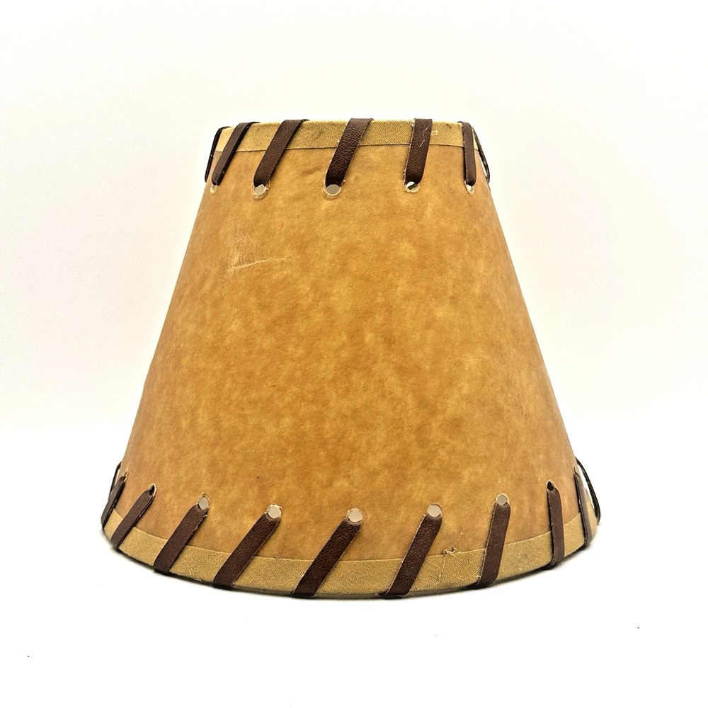 Vintage Mini Clip On Lamp Shade Rustic Western Brown Laced 6" Damaged